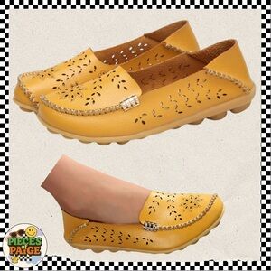 Yellow Faux Leather Floral Loafers – Size 8.5 Women’s Comfort Flats